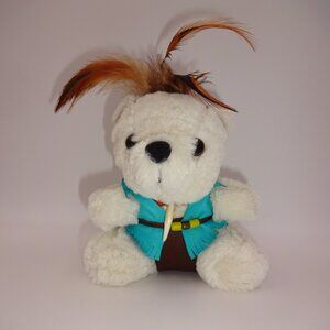 White Native American Indian Polar Bear Stuffed Animal Plush 6" Feathers Beads